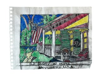 Hugh O Donnell Outsider Art Sketch Old Glory At Home