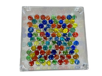 Box Filled With Colorful Vintage Glass Marbles