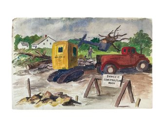 Artist Unknown 1940s American Modernism Watercolor Of Construction Scene