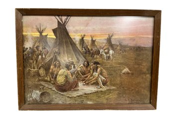 Decorative Vintage Reproduction Of 1897 Redwood Print The Sunset Of A Dying Race Native Americans