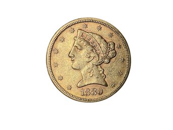 1880 S Gold 5 Dollar Liberty Head US Coin