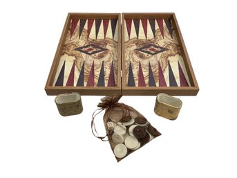 Fancy Vintage Cased Backgammon Set With Faux Wood Design By Manopoulos