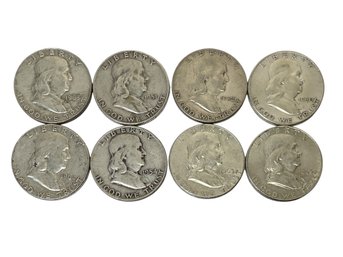 8 Benjamin Franklin Half Dollars 90 Percent Silver All Pre 1964 LOT BF - A