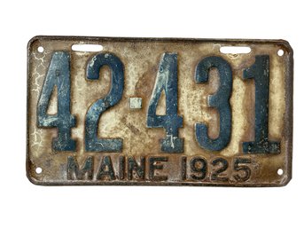 Vintage 1925 Maine Automobile License Plate