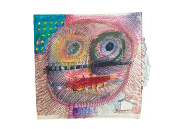 Jon Sarkin (1953-2024) Mixed Media Drawing On Album Cover Outsider Art Signed And Dated