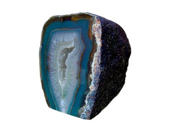 Chunk Of Teal Colored Agate Geode Cross Section