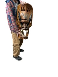 Gigantic 2 Foot 8 Inch Tall Carved Wood Grotesque Philippine Devil Creature Tiki Mask