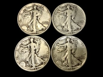 Four 1943 S Walking Liberty Half Dollars 90 Percent Silver