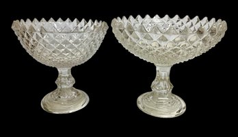 Two Antique Clear Pressed Glass Compotes