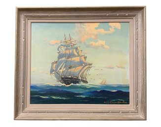 Oliver Albertson (20th C) Oil On Canvas Of Square Rigged Ship Signed