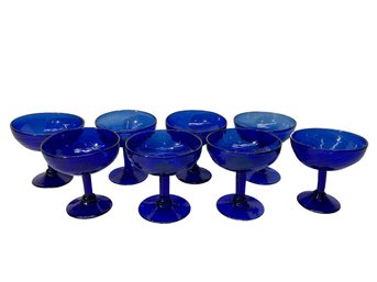 Cobalt Blue Mexican Blown Glass Short Goblets Or Dessert Glasses
