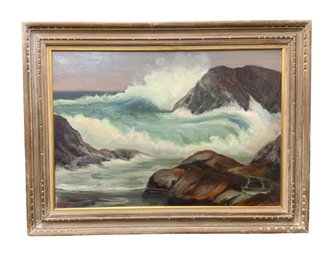 Byron Brooks (1906-1978) Oil On Canvas Crashing Surf On Shore Maritime Scene Signed