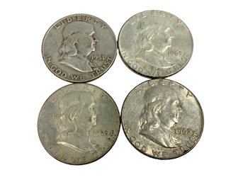 Four Benjamin Franklin Half Dollars 90 Percent Silver