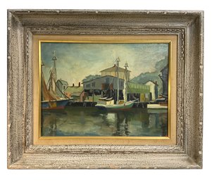 Vintage Oil On Board Of Gloucester Harbor Scene Signed R