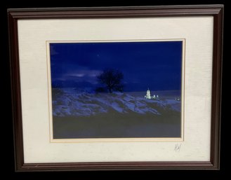 Framed And Signed Alan Murtagh Photograph Of St Ann Church On A Winter Night Gloucester MA