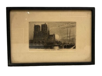 Antique Eau Fort Etching Of Notre Dame By Charles Pinet (1867-1932) France