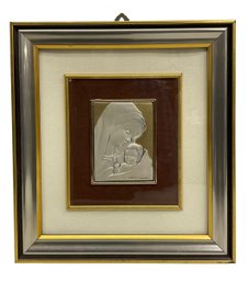 Vintage 925 Sterling Silver Madonna And Child Framed Wall Plaque By Fymena Italsilver