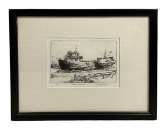 Allen Sloane Or Sloan Pencil Signed Etching Entitled Marine Railway