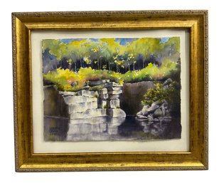 Louise Grace Lewis Watercolor Of A Quarry In Either Gloucester Or Rockport