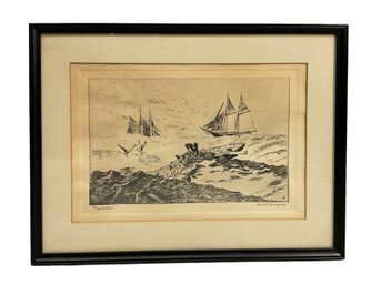 Lionel Barrymore Lithograph Print Fishermen Net Hauling Scene Titled Nantucket