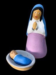 Terra Cotta Madonna And Child Hand Painted Figurines
