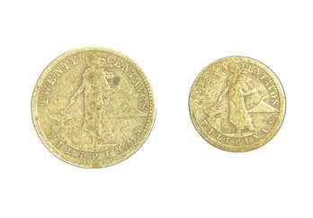 Two Antique Silver Coins 1917 Filipinas 20 Centavos And 1918 10 Centavos
