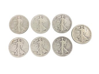 Seven Antique Walking Liberty Half Dollar Coins 1917 Through 1935 D Mint Mark