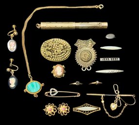 Antique And Vintage Costume Jewelry Lot Including Fountain Pen Pendant