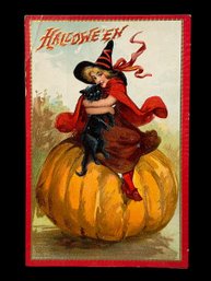 Antique 1910 Tucks Halloween Postcard Witch And Black Cat