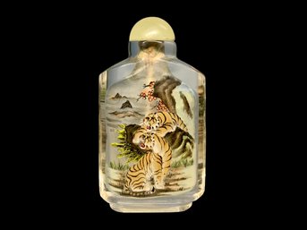 Antique Chinese Painted Tiger Snuff Bottle