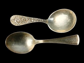 Two Sterling Silver Childrens Spoons Vintage Or Antique