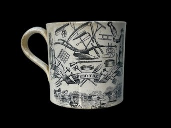 Farmers Arms English Porcelain Transfer Ware Mug Early 19th C