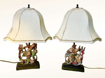Pair Of Asian Sculptural Vintage Antique Lamps