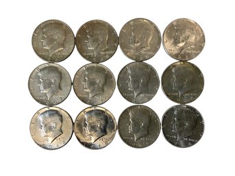 Lot Of Twelve Kennedy Half Dollar Coins 40 Percent Silver 1966 1967 1968