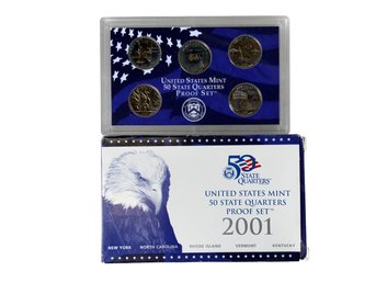 United States Mint 50 State Quarters Proof Set 2001 New York Vermont Kentucky North Carolina Rhode Island
