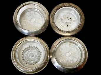 Four Sterling And Glass Midcentury Coasters Mismatched