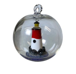 Small Hand Blown Glass Lighthouse Ornament Light Catcher Or Christmas Tree