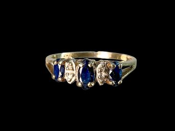 Antique 10K Gold And Sapphire Ring With Small Diamonds