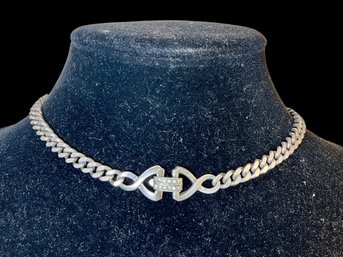 Sterling Silver Chain Necklace Rhinestone Clasp