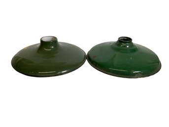 Pair Of Green Industrial Enamel Coated Light Shades