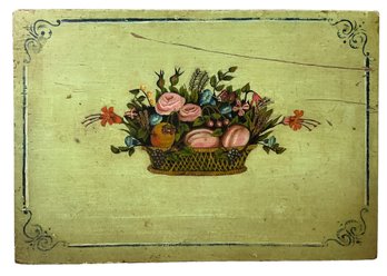 19th C. Floral Painted Pine Document Box In Old Green Paint