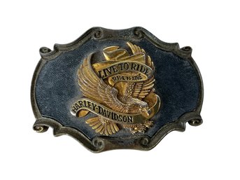 Vintage 1978 Harley Davidson Live To Ride Ride To Live Brass Belt Buckle Made By Raintree