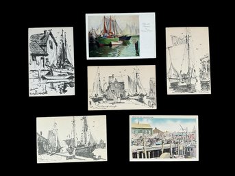 Five Vintage Anthony Thieme Postcards And Drying Fish Nets Gloucester Mass Frank Shurtleff Postcard