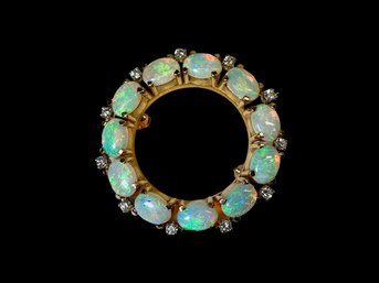 Opal, Diamond And 14K Brooch Antique/vintage