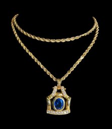 Stunning 14K Diamond And Blue Stone Pendant On 14k Chain 11 Dwt Total