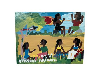 Atasha Artwell Jamaican Artist Acrylic On Board People Talking Signed