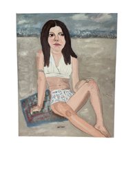 Earle T. Merchant (1903 - 1997) Oil On Board Portrait Of Girl In Bikini Identified As Jane Danikas