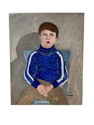 Earle T. Merchant (1903 - 1997) Oil On Board Of Boy In Blue Turtleneck