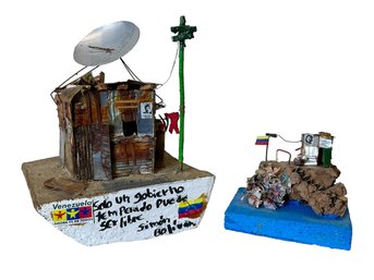 Venezuelan Outsider Art Sculptures Two Little Shacks (b)