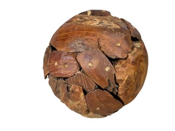 Vintage Folk Art Wooden Ball Made From Wood Scraps With Peg Construction